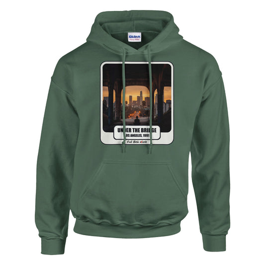 Felpa con cappuccio verde militare con la stampa Rock Art «Under the Bridge»