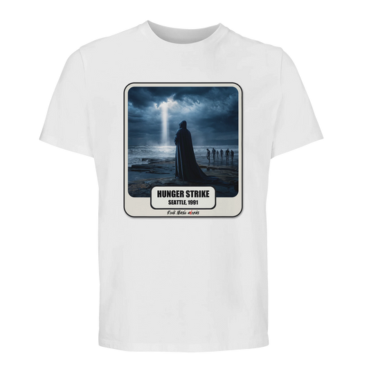 T-shirt premium bianco con la stampa Rock Art «Hunger Strike»
