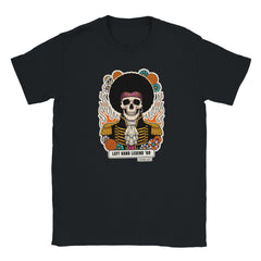 T-shirt nera con teschio psichedelico «Left Hand Legend» — Calaveras del Rock, Rock Music aWords