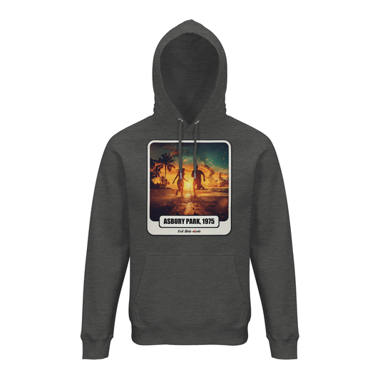 Felpa con cappuccio premium Rock Art «Born to Run» (Asbury Park, 1975), colore Grigio melange