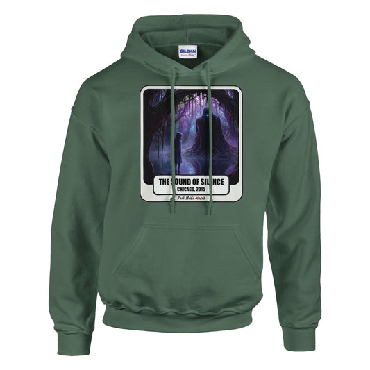 Felpa con cappuccio verde militare con la stampa Rock Art «The Sound of Silence»