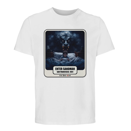 T-shirt premium bianco con la stampa Rock Art «Enter Sandman»