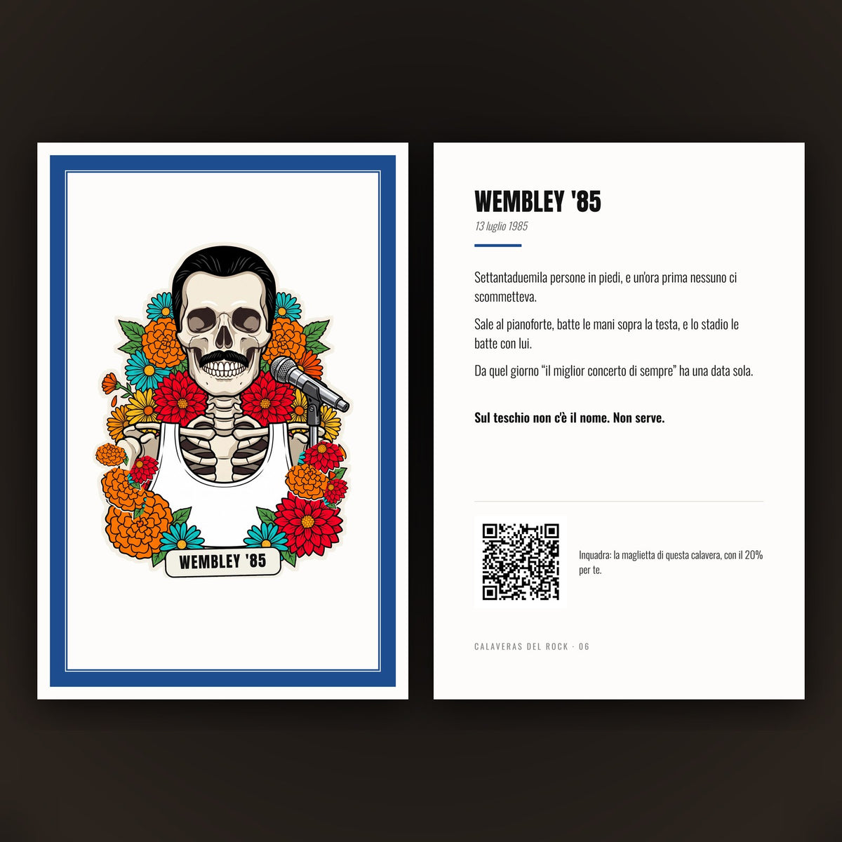 Calavera del Rock: fronte e retro della card 10 x 15 (Wembley '85)