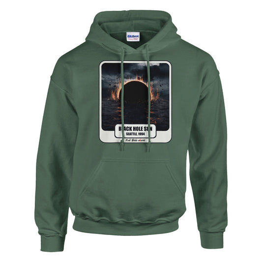 Felpa con cappuccio verde militare con la stampa Rock Art «Black Hole Sun»