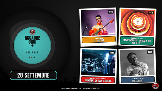 Accadde Oggi nel Rock 28 settembre: St. Vincent, Stevie Wonder Songs in the Key of Life, Monsters of Rock a Mosca, Miles Davis