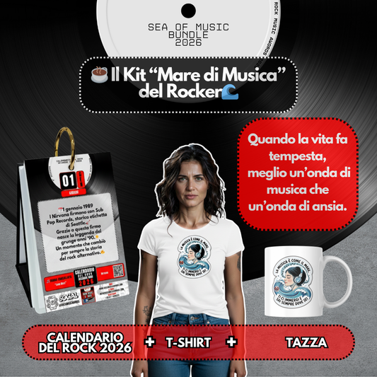 Kit "Mare di Musica" – Calendario Rock + T-Shirt + Tazza [IT]