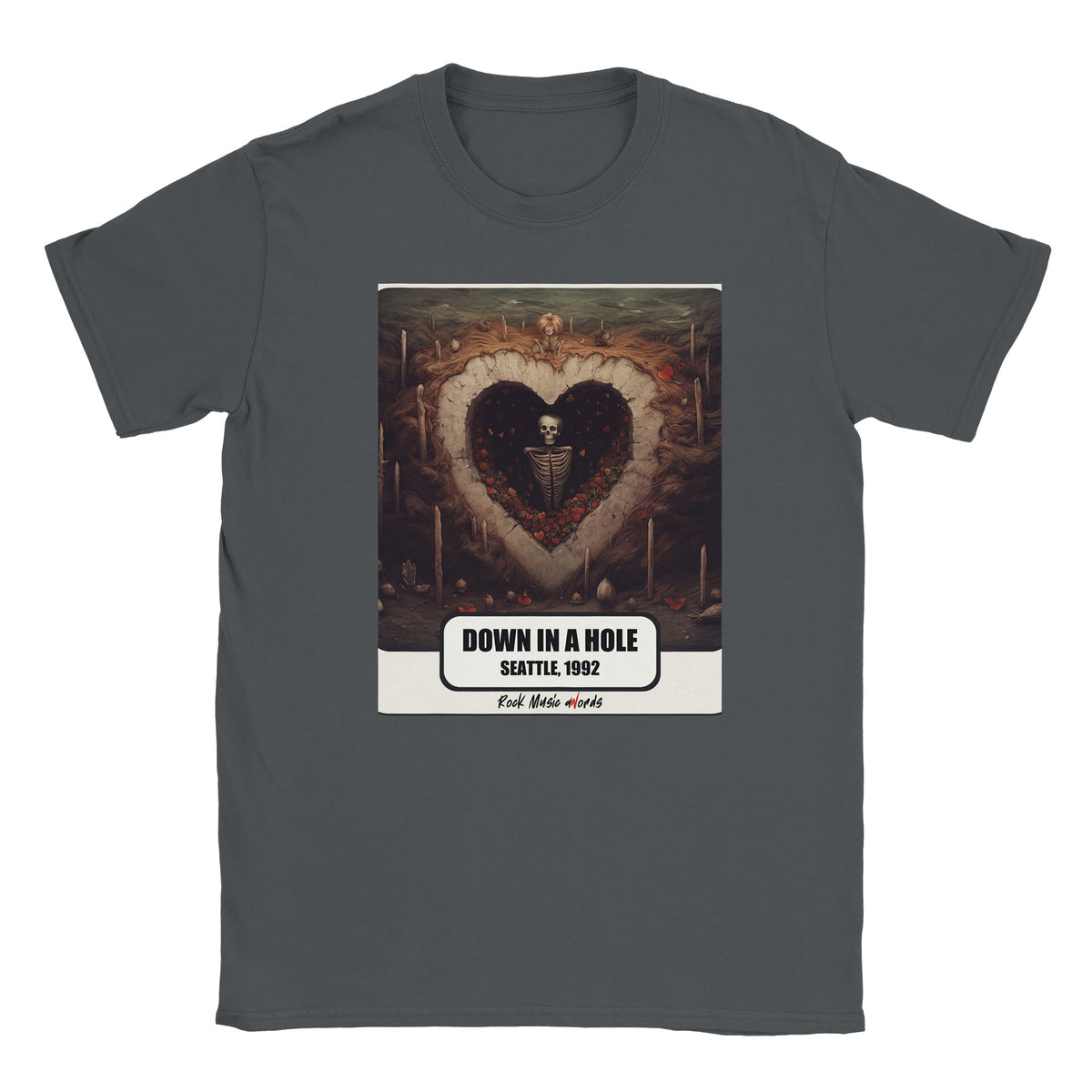 T-shirt grigio antracite con la stampa Rock Art «Down in a Hole – Seattle, 1992»