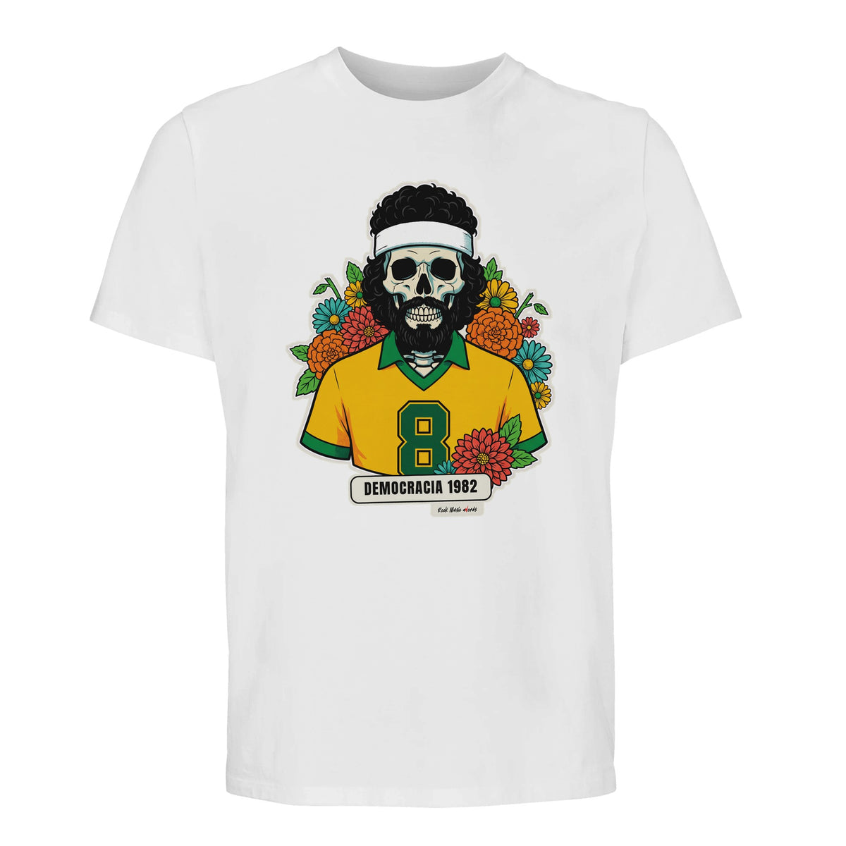 T-shirt Premium bianca con la calavera Democracia 1982