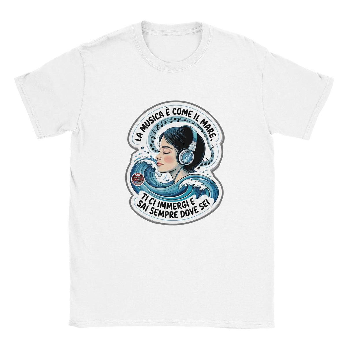 T-Shirt Music is Like the Sea, Bianco, scritta in italiano
