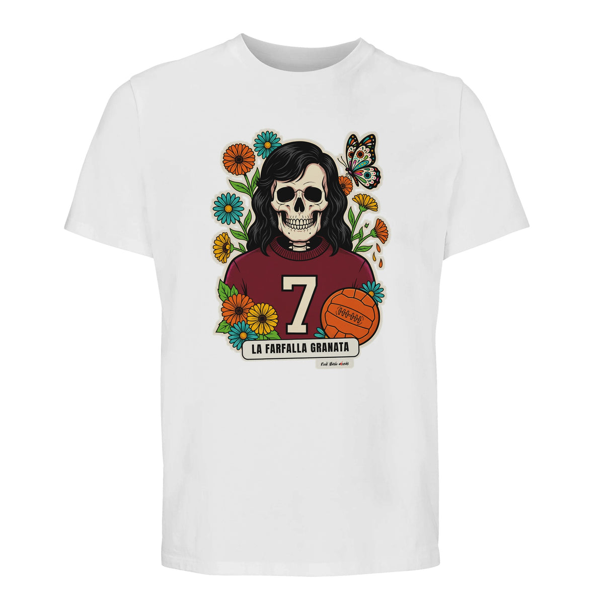 T-shirt Premium bianca con la calavera La Farfalla Granata
