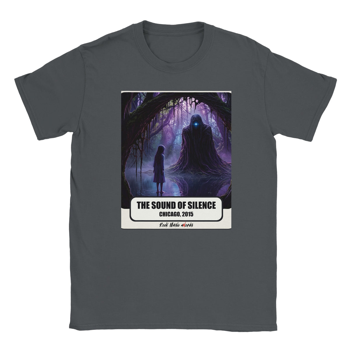 T-shirt grigio antracite con la stampa Rock Art «The Sound of Silence – Chicago, 2015»