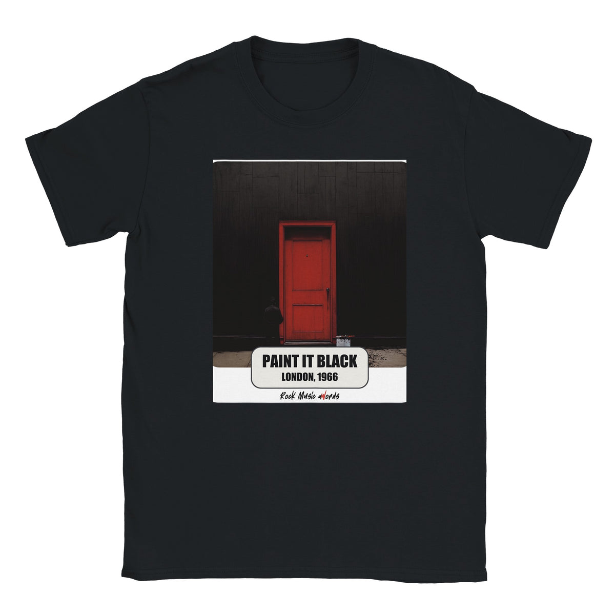 T-shirt nera con la stampa Rock Art «Paint It Black – London, 1966»