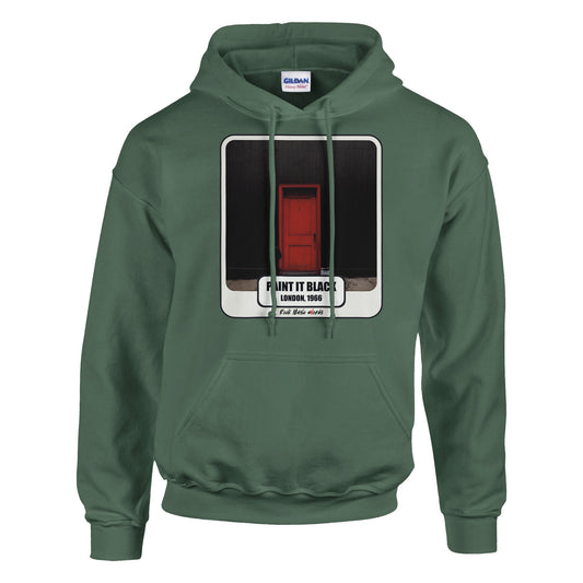 Felpa con cappuccio verde militare con la stampa Rock Art «Paint It Black»