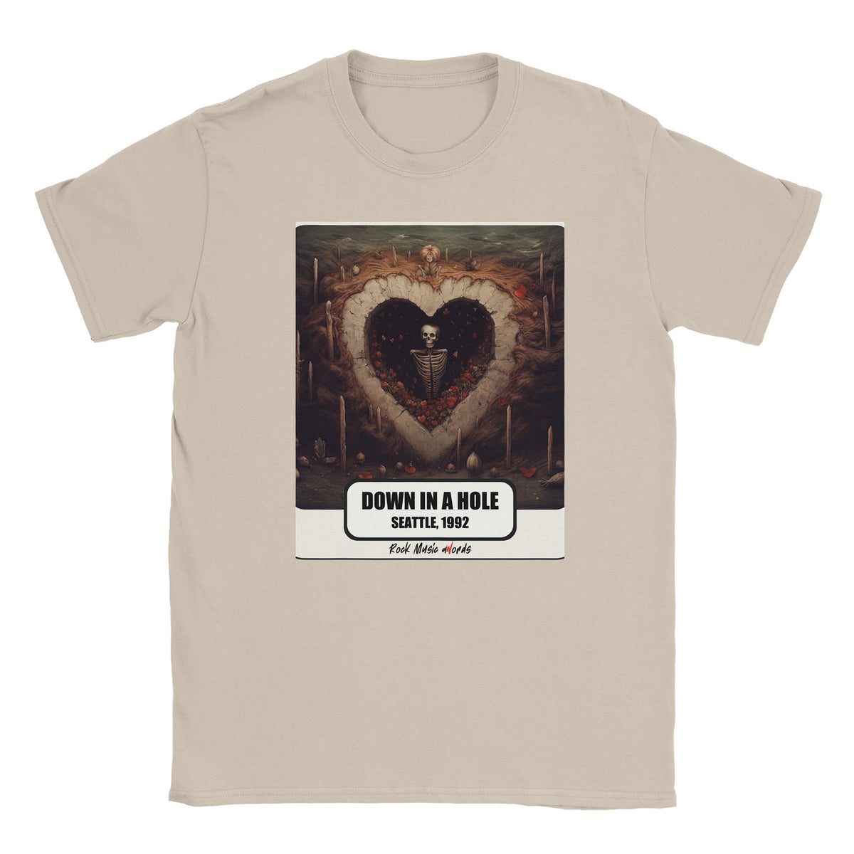 T-shirt color sabbia con la stampa Rock Art «Down in a Hole – Seattle, 1992»