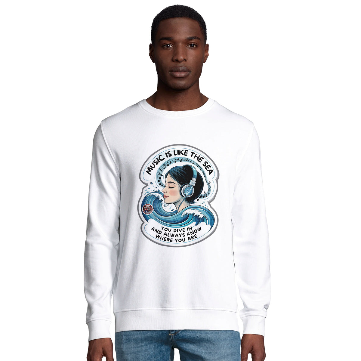 Felpa biologica con lo slogan «Music is like the sea»