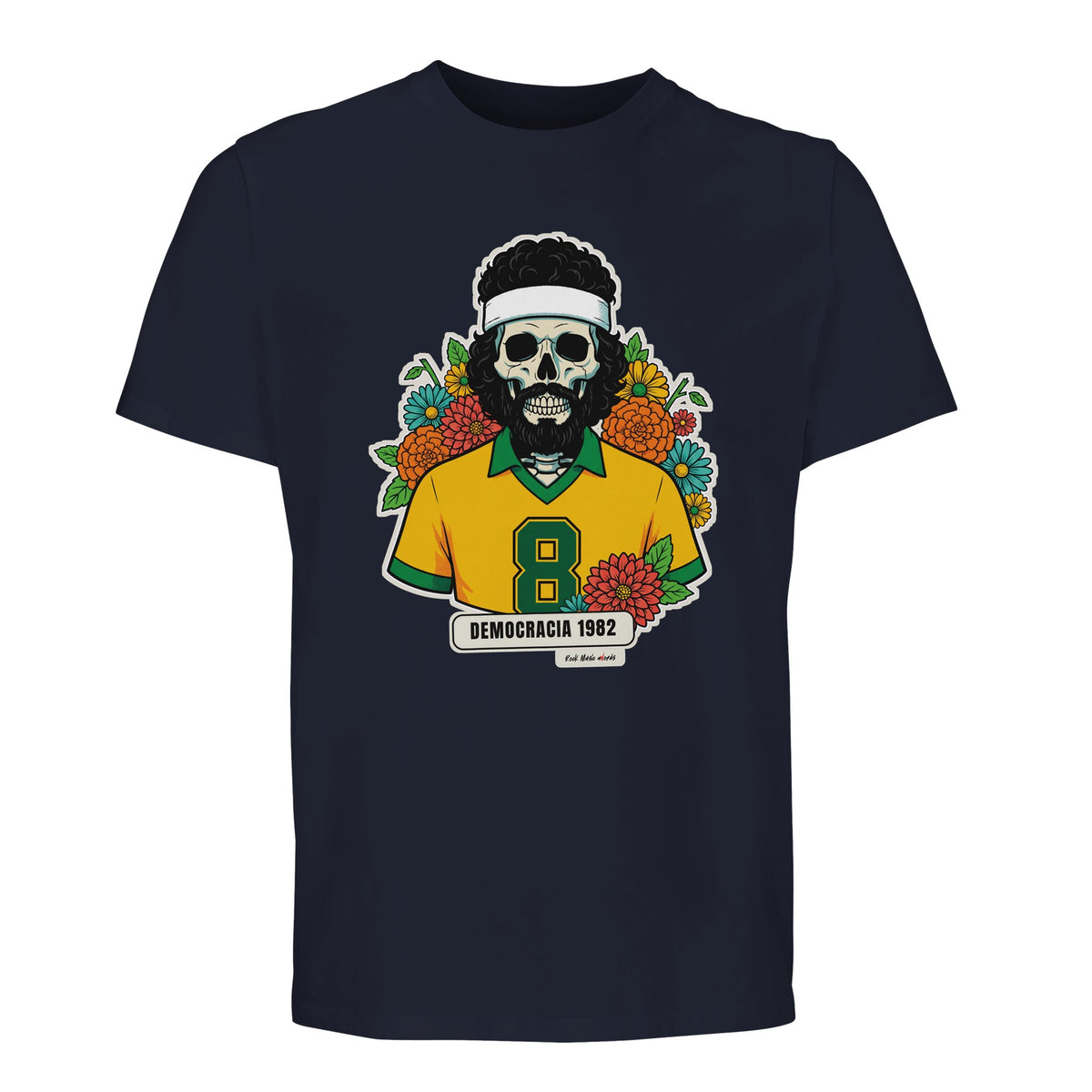 T-shirt Premium blu navy con la calavera Democracia 1982