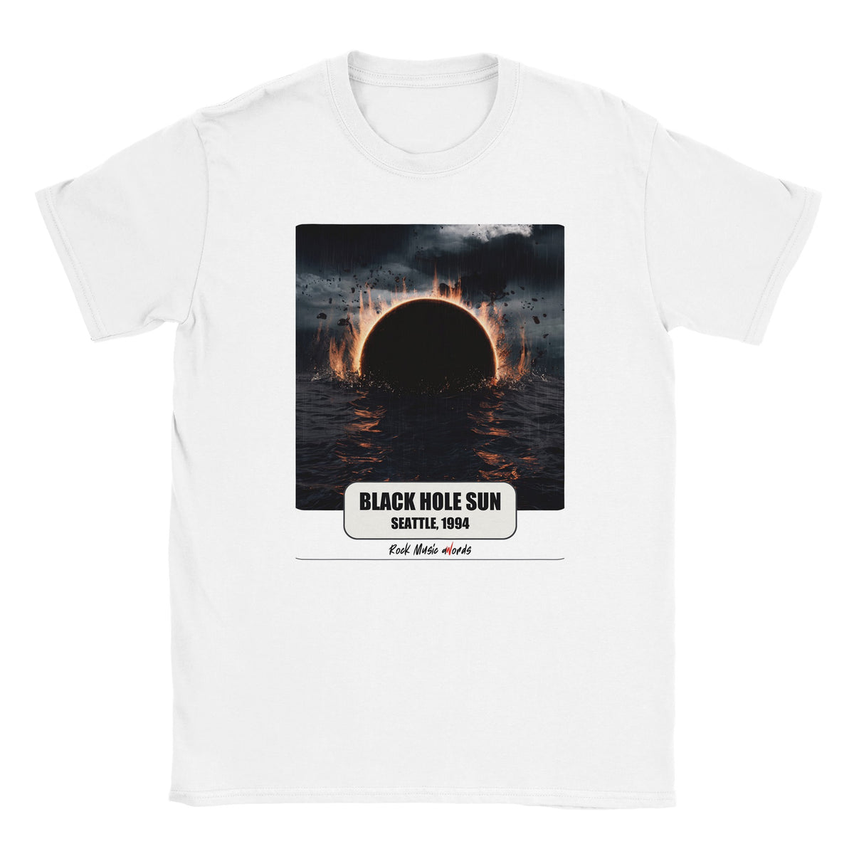 T-shirt bianca con la stampa Rock Art «Black Hole Sun – Seattle, 1994»