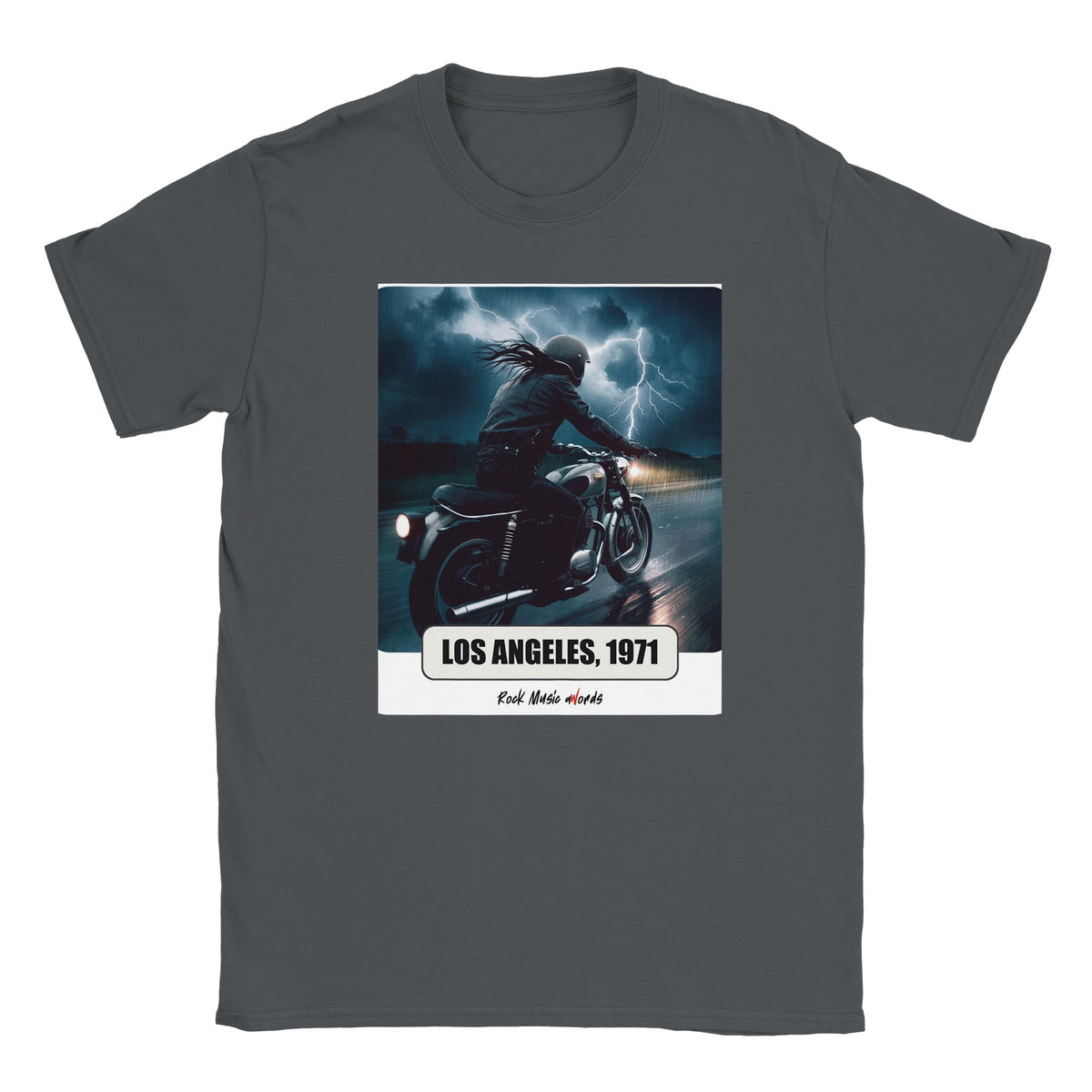 T-shirt grigio antracite con la stampa Rock Art «Riders on the Storm – Los Angeles, 1971»