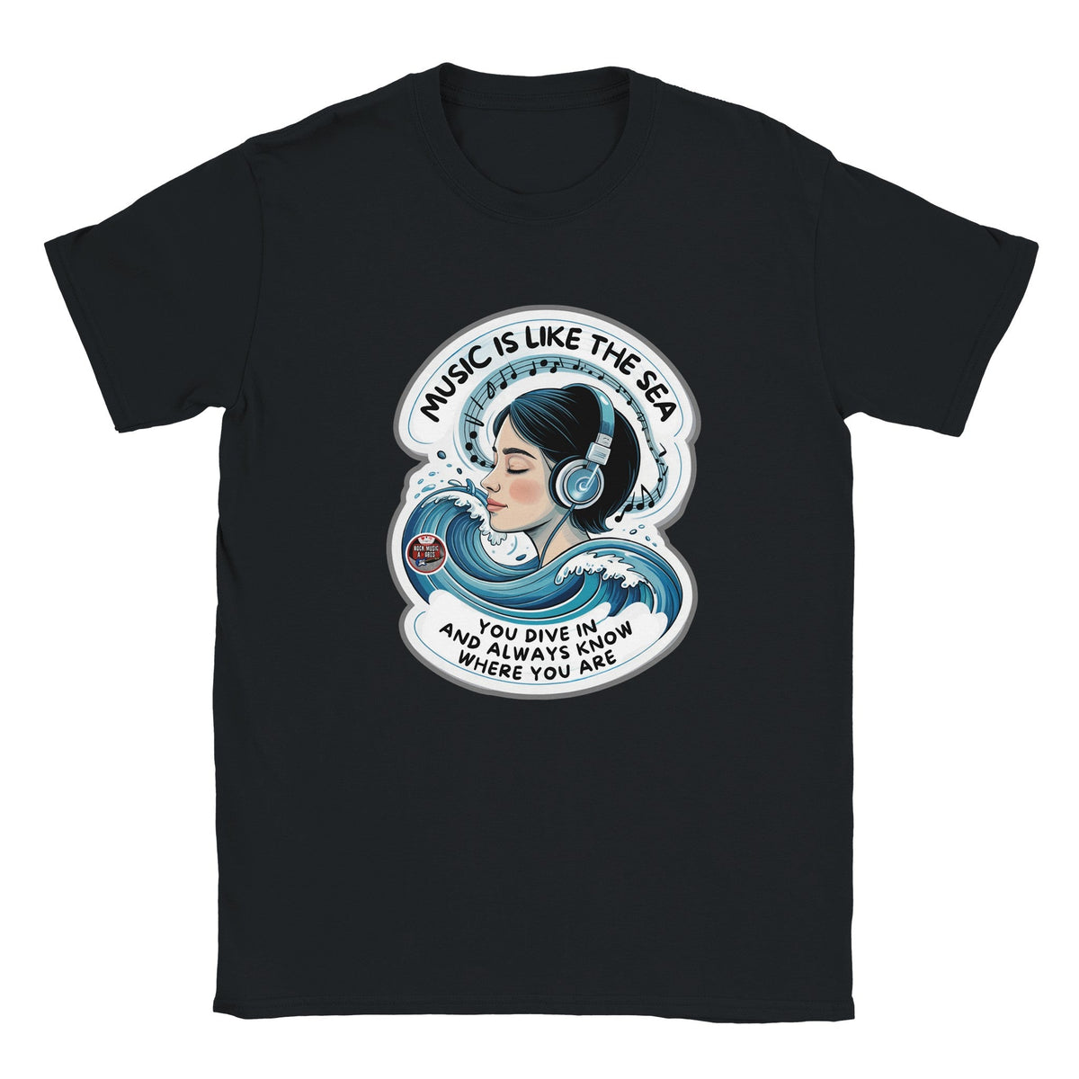 T-Shirt Music is Like the Sea, Nero, scritta in inglese