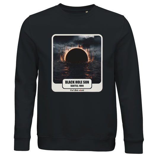 Felpa biologica nero con la stampa Rock Art «Black Hole Sun»