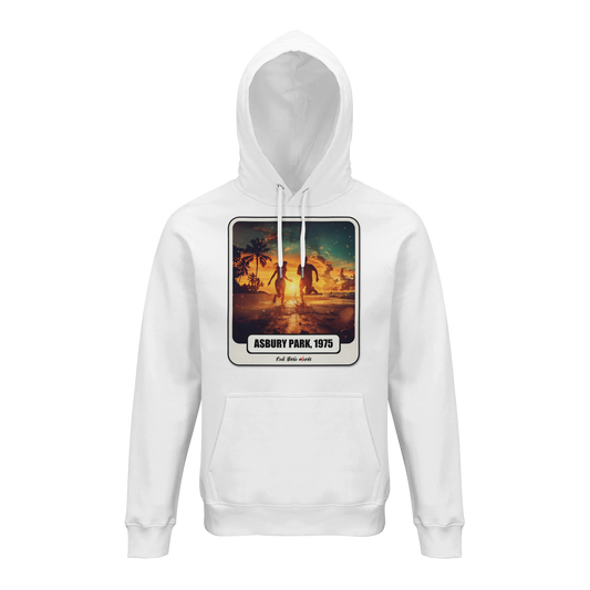 Felpa con cappuccio premium Rock Art «Born to Run» (Asbury Park, 1975), colore Bianco