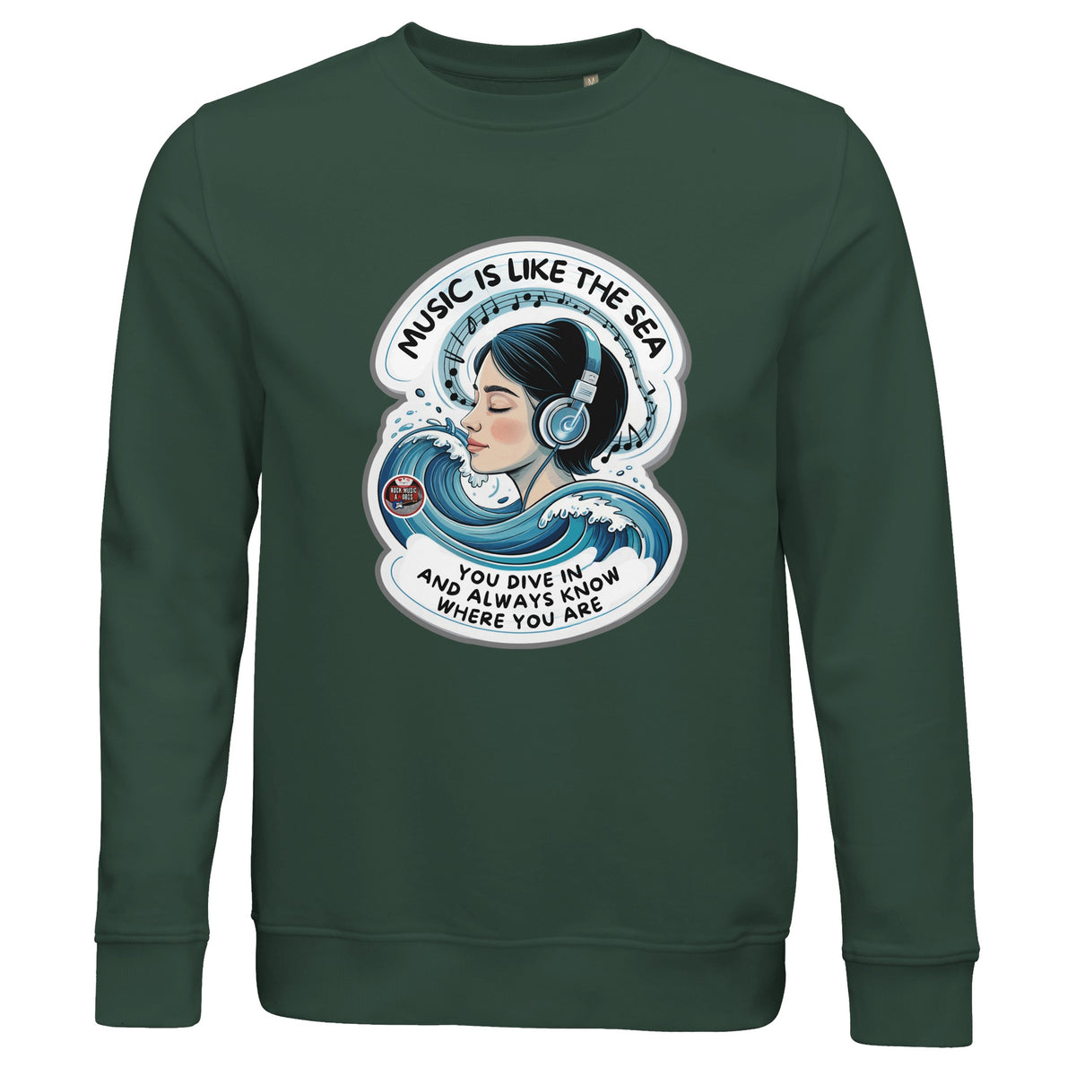 Felpa biologica con lo slogan «Music is like the sea»