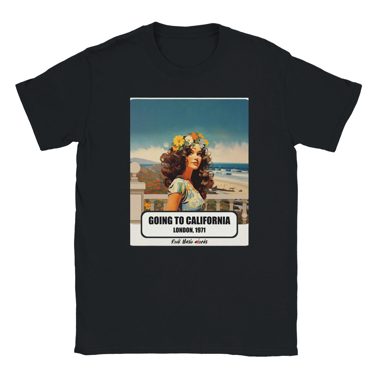 T-shirt nera con la stampa Rock Art «Going to California – London, 1971»