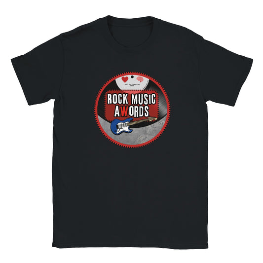 T-shirt nera con il logo Rock Music aWords tondo