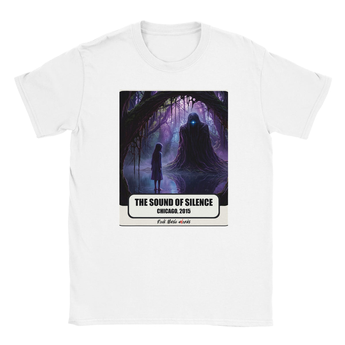 T-shirt bianca con la stampa Rock Art «The Sound of Silence – Chicago, 2015»