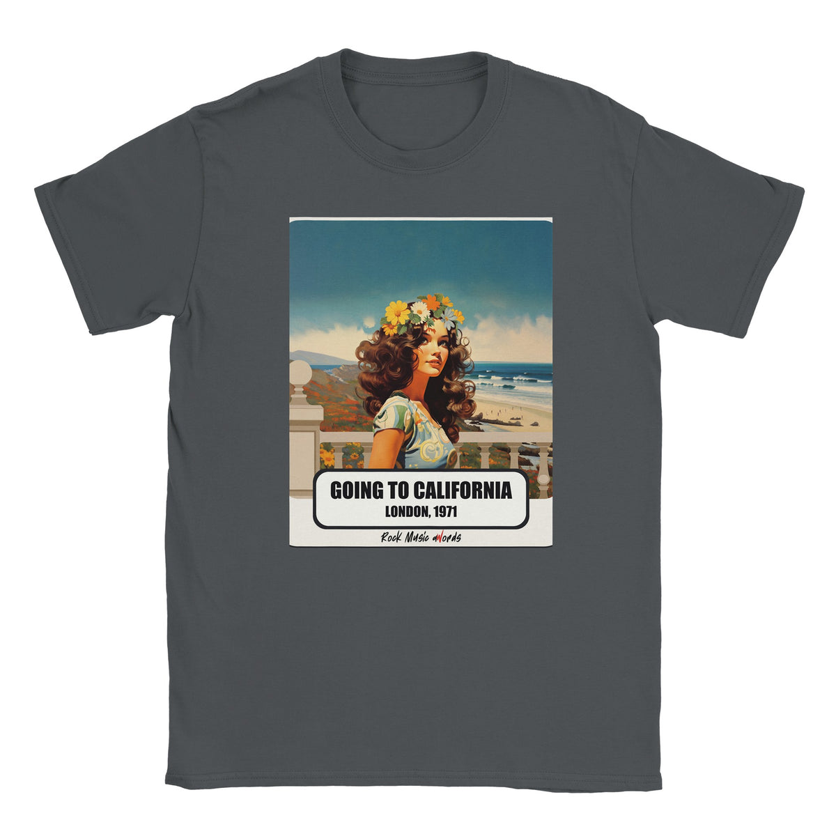 T-shirt grigio antracite con la stampa Rock Art «Going to California – London, 1971»