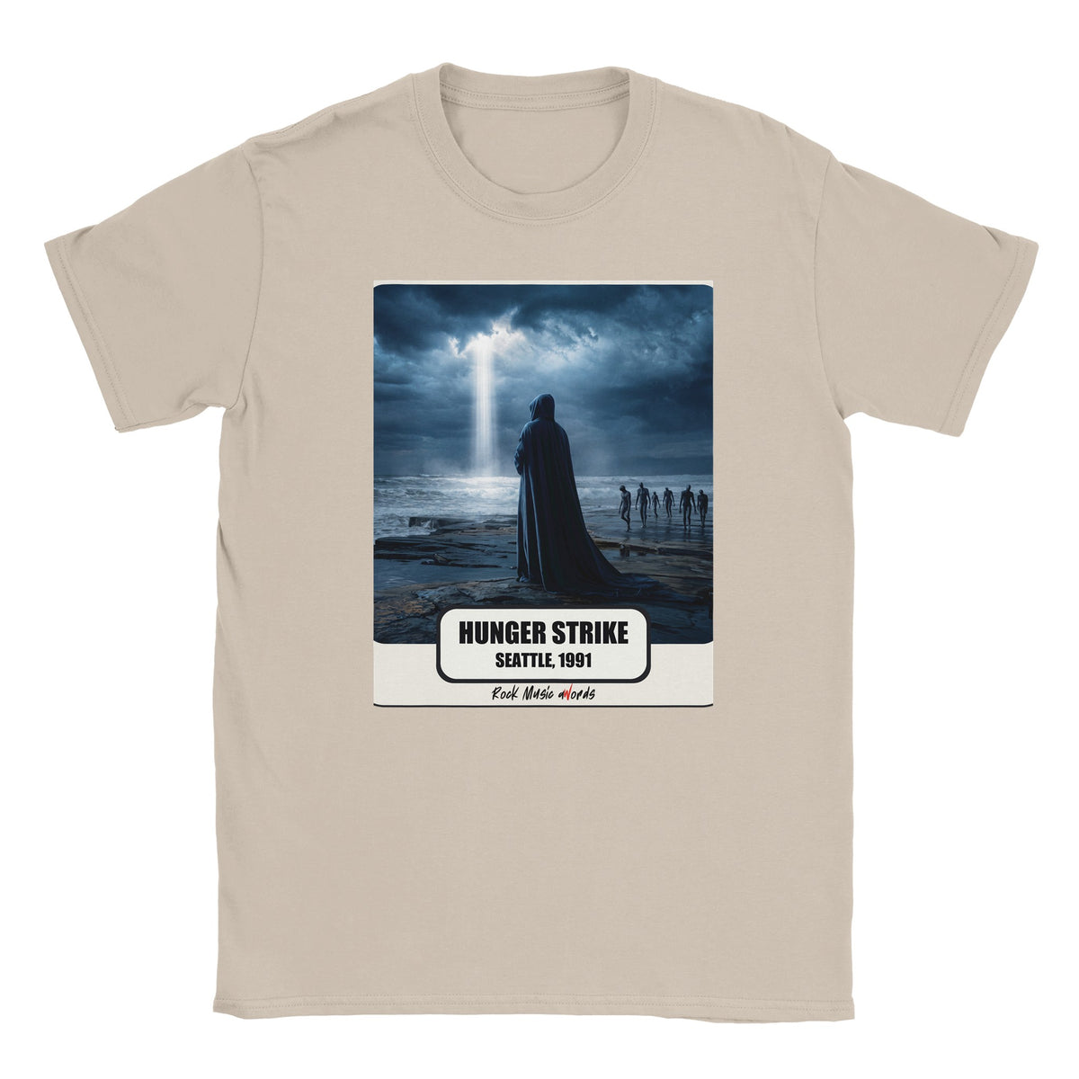 T-shirt color sabbia con la stampa Rock Art «Hunger Strike – Seattle, 1991»