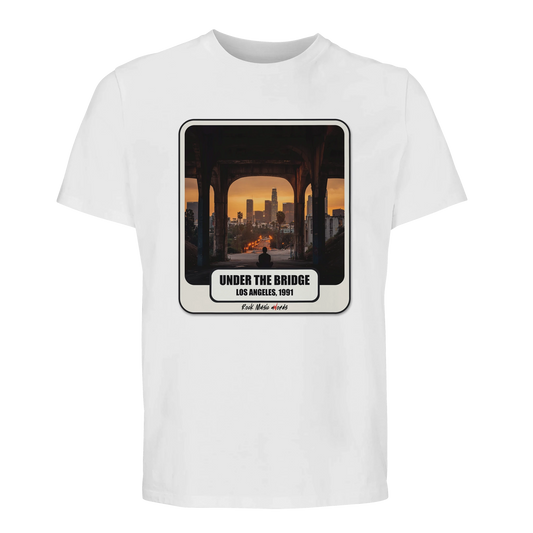 T-shirt premium bianco con la stampa Rock Art «Under the Bridge»