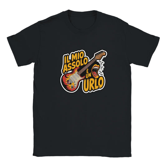 T-shirt nera con la scritta «Il mio assolo è un urlo»
