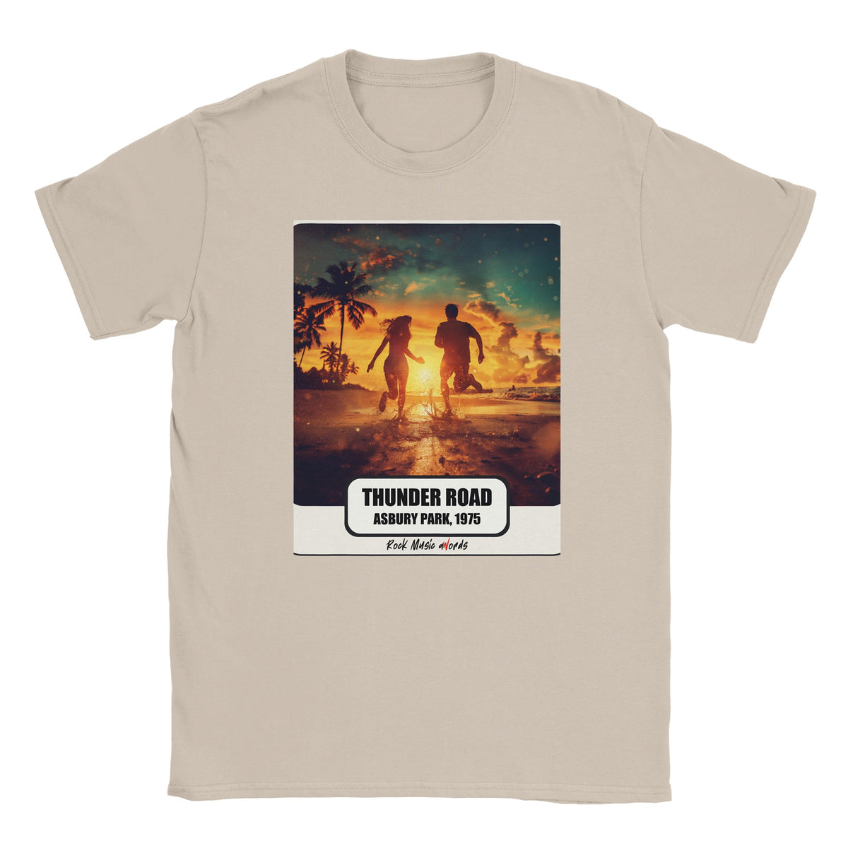 T-shirt color sabbia con la stampa Rock Art «Thunder Road – Asbury Park, 1975»