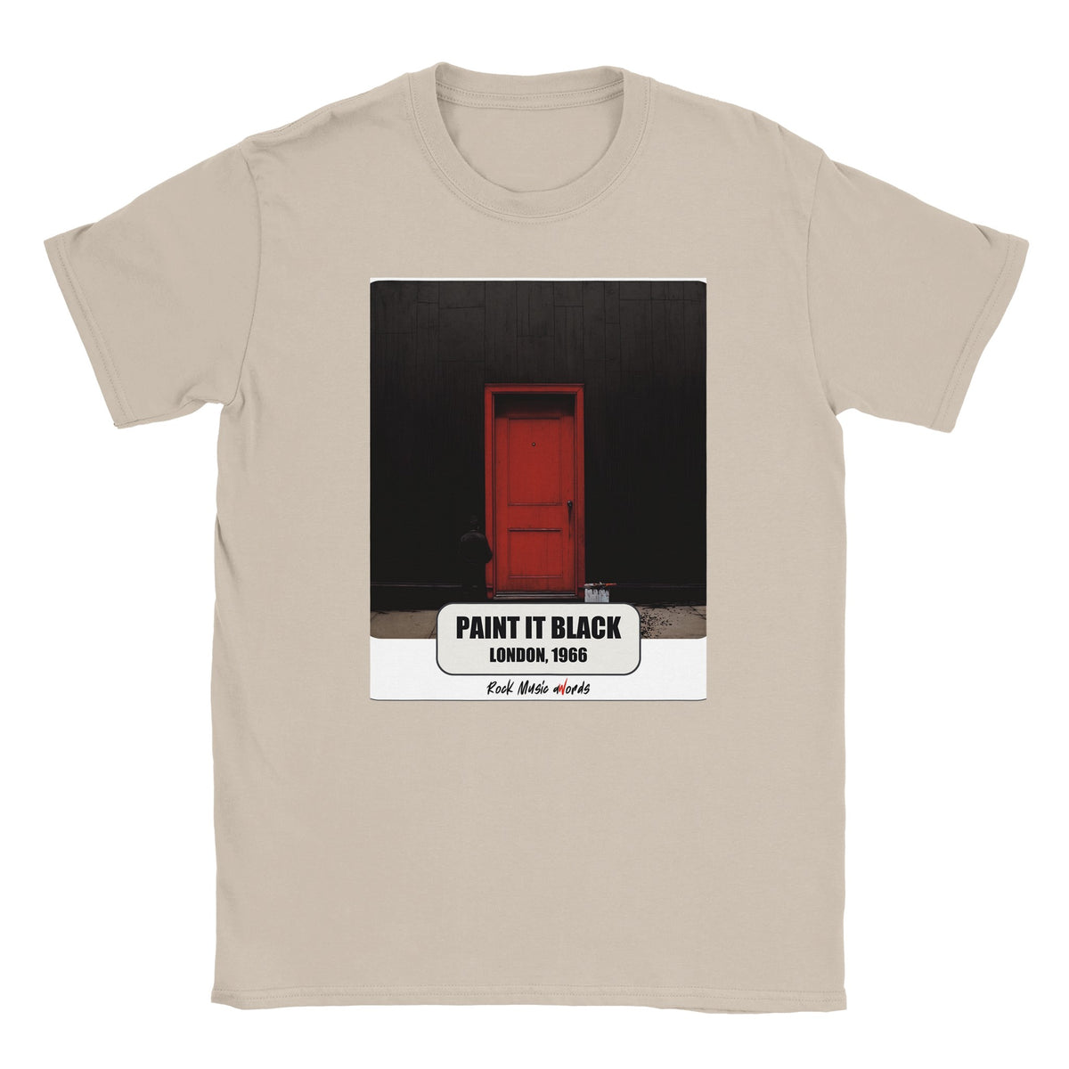 T-shirt color sabbia con la stampa Rock Art «Paint It Black – London, 1966»