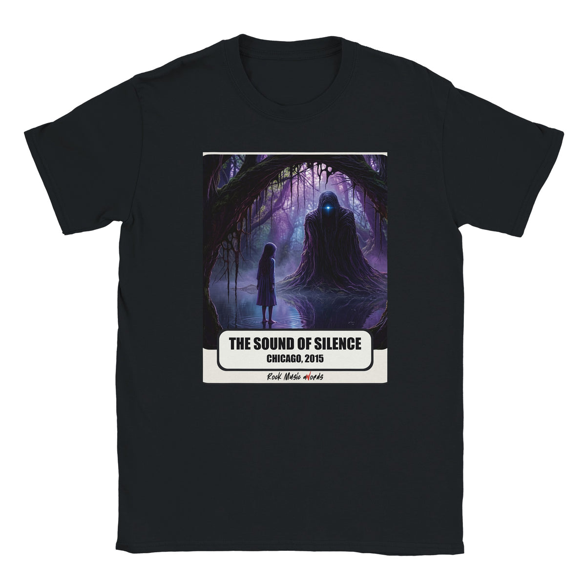 T-shirt nera con la stampa Rock Art «The Sound of Silence – Chicago, 2015»