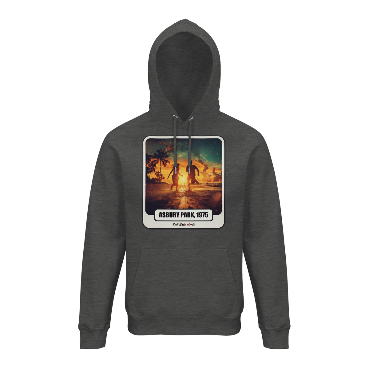 Felpa con cappuccio premium Rock Art «Born to Run» (Asbury Park, 1975), colore Grigio melange