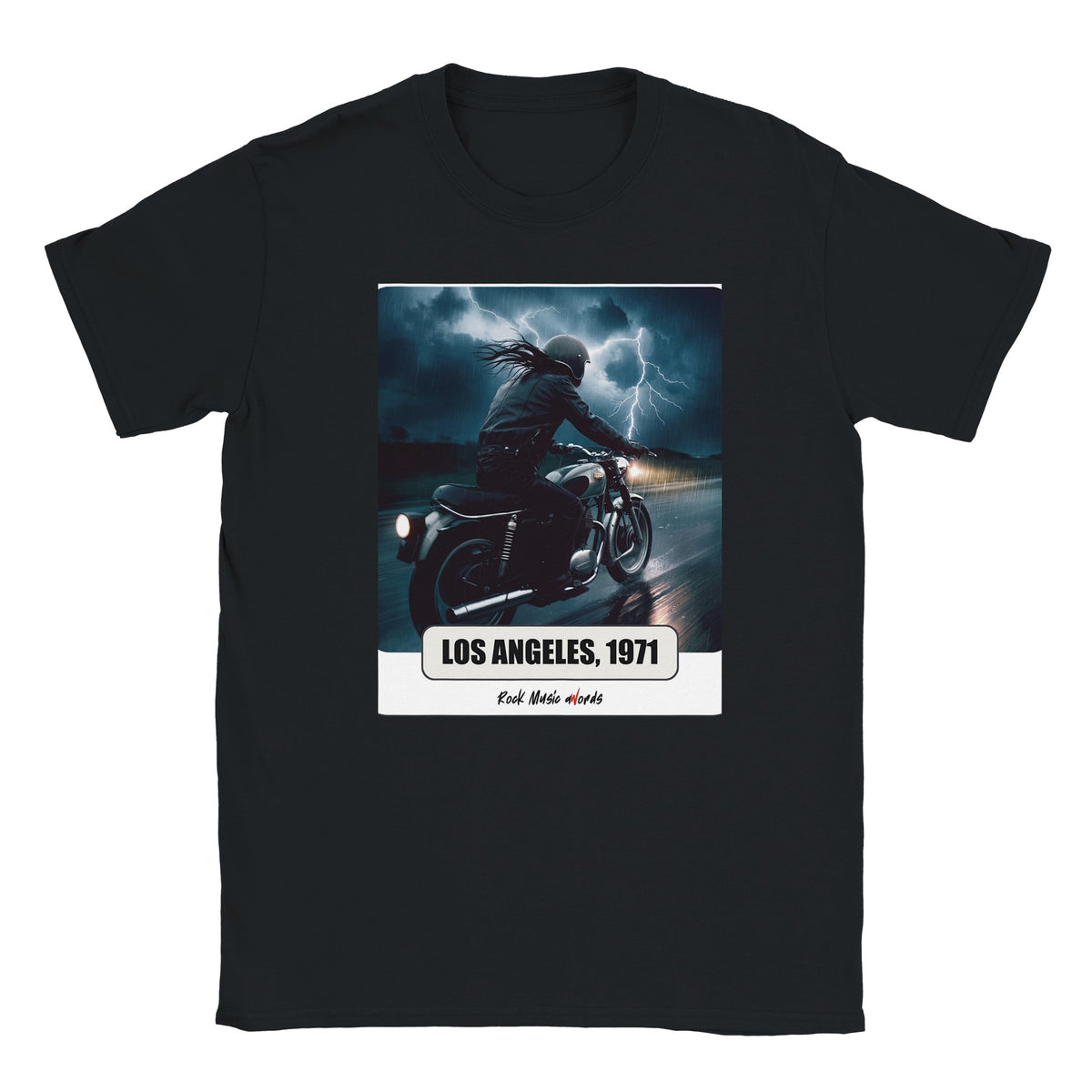 T-shirt nera con la stampa Rock Art «Riders on the Storm – Los Angeles, 1971»