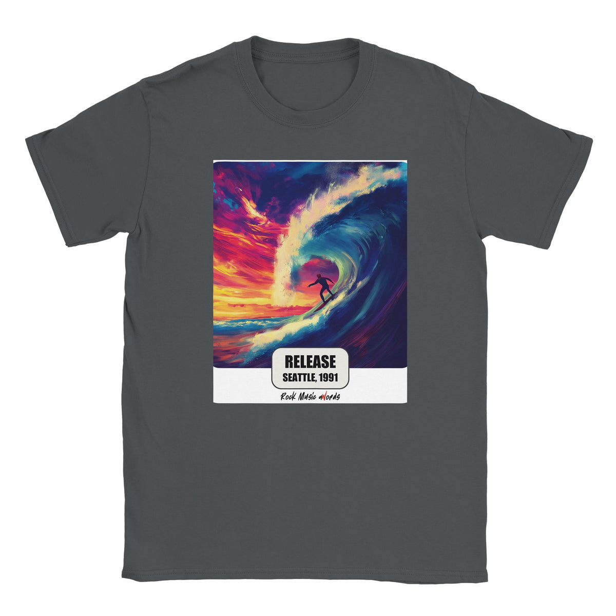 T-shirt grigio antracite con la stampa Rock Art «Release – Seattle, 1991»