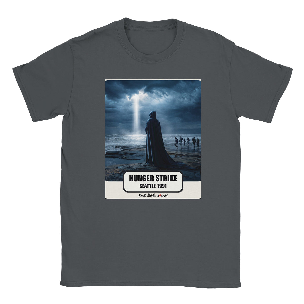 T-shirt grigio antracite con la stampa Rock Art «Hunger Strike – Seattle, 1991»