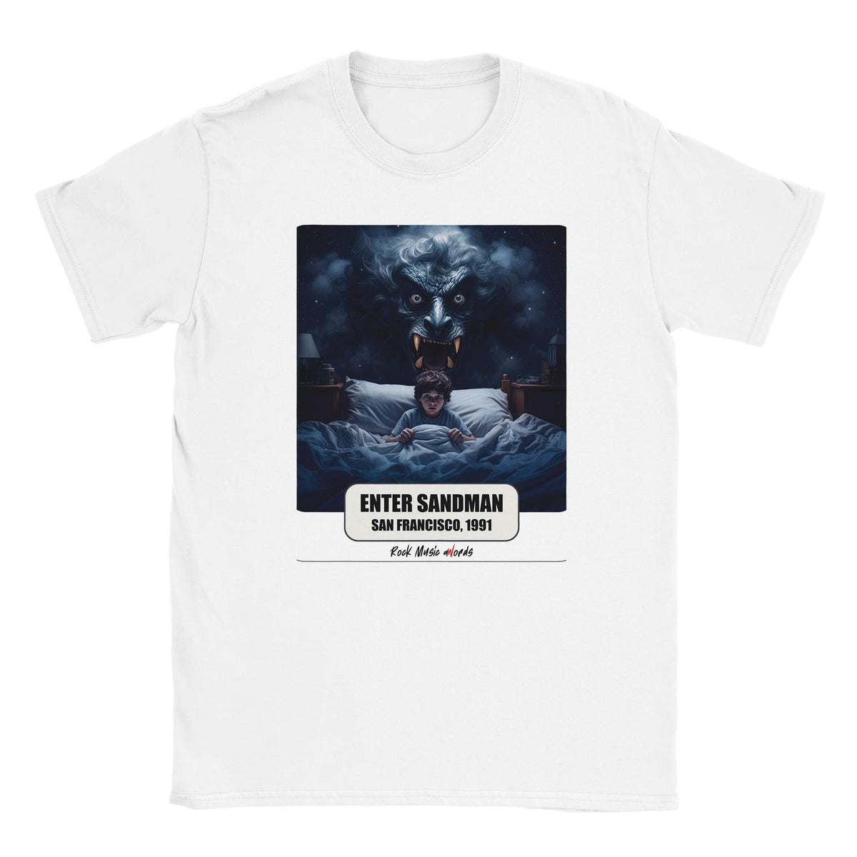 T-shirt bianca con la stampa Rock Art «Enter Sandman – San Francisco, 1991»