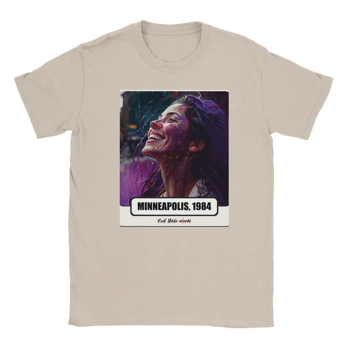 T-shirt color sabbia con la stampa Rock Art «Purple Rain – Minneapolis, 1984»