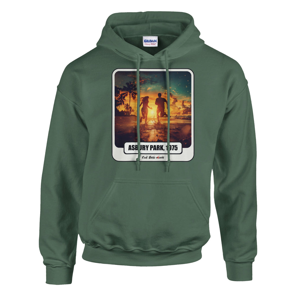 Felpa con cappuccio Rock Art «Born to Run» (Asbury Park, 1975), colore Verde militare