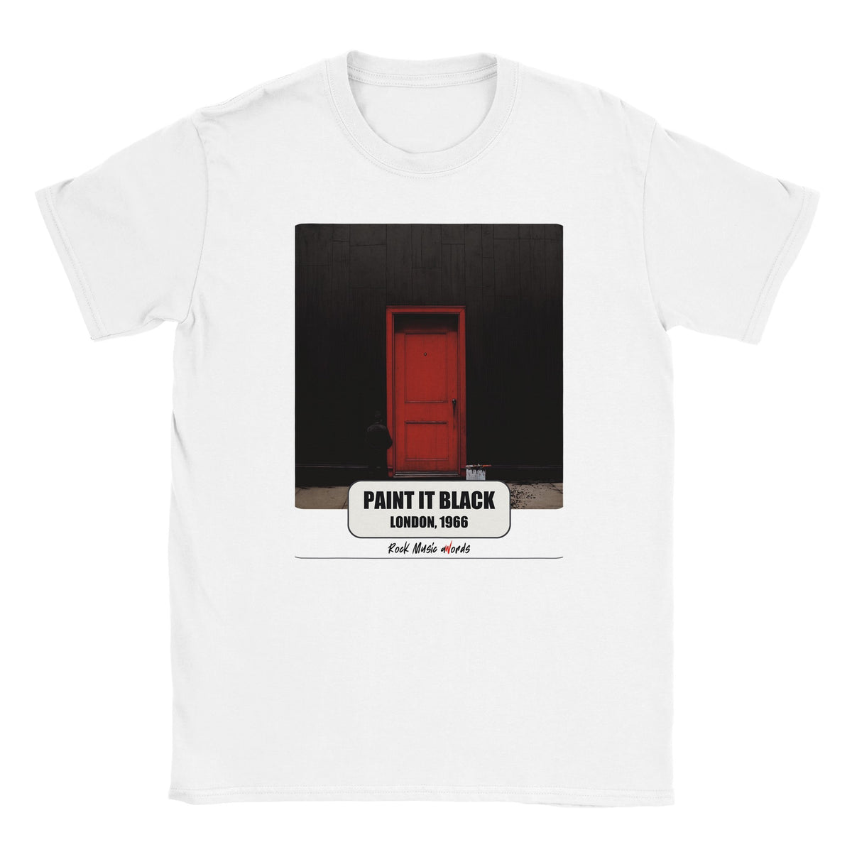T-shirt bianca con la stampa Rock Art «Paint It Black – London, 1966»