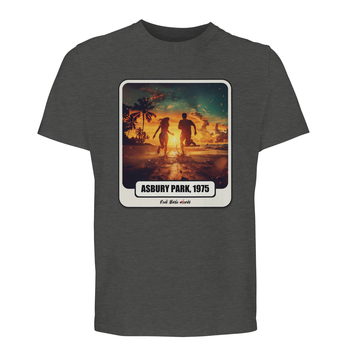 T-shirt premium Rock Art «Born to Run» (Asbury Park, 1975), colore Grigio melange