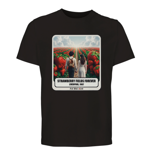 T-shirt premium nero con la stampa Rock Art «Strawberry Fields Forever»