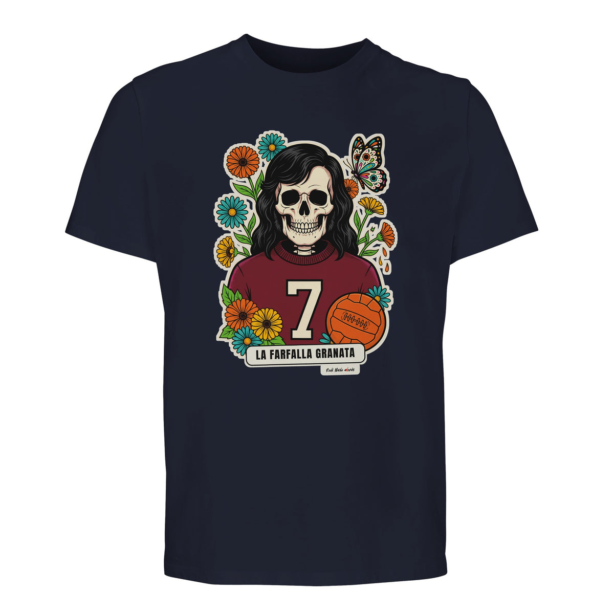 T-shirt Premium blu navy con la calavera La Farfalla Granata