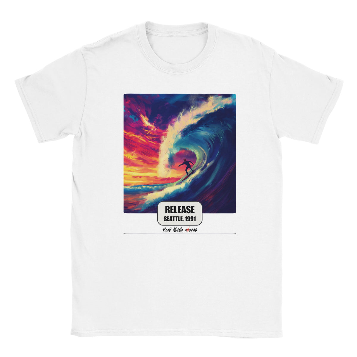 T-shirt bianca con la stampa Rock Art «Release – Seattle, 1991»