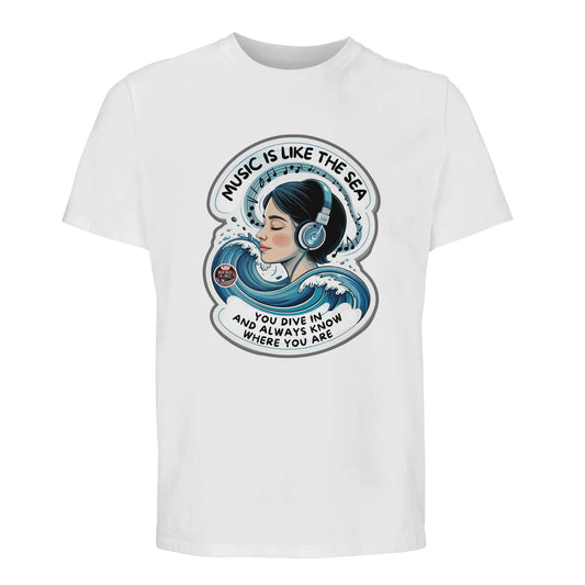 T-shirt Premium con lo slogan «Music is like the sea»