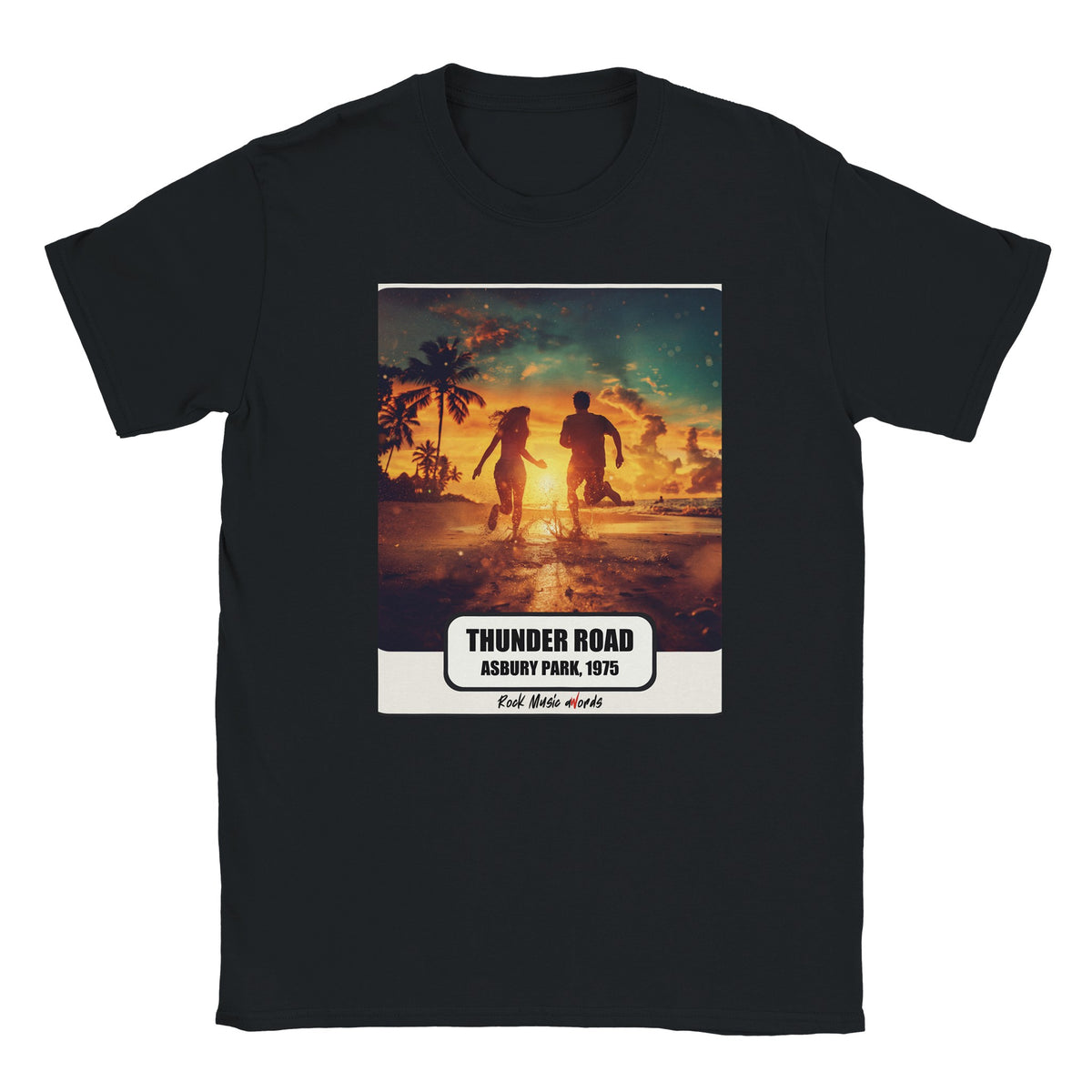 T-shirt nera con la stampa Rock Art «Thunder Road – Asbury Park, 1975»